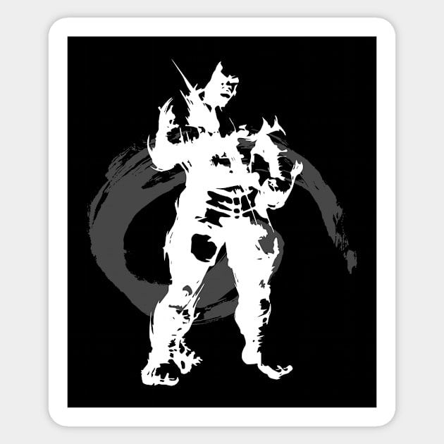 bald fighter character with white brush style Sticker by Billdesign